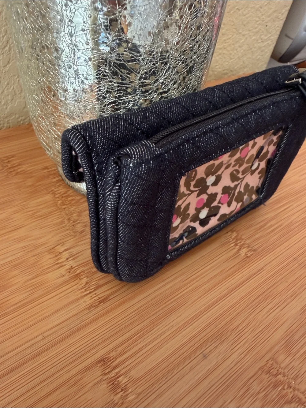 Vera Bradley Black Floral ID Coin Pouch with Pink Accents - Picture 8 of 10